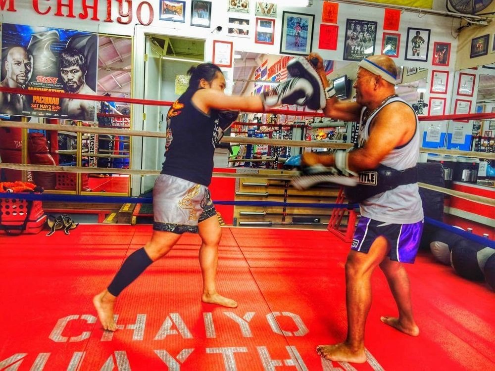 Pad work in the Chaiyo Muay Thai ring